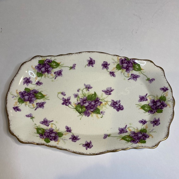 Vtg James Kent Bone China Cream, Sugar and Tray to Hold Both Purple Flowers - Picture 6 of 14